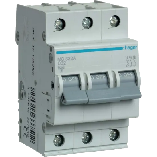  Зображення Hager Hager In=32 А, 3п, С, 6 kA, 3м MC332A 